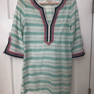 Mud Pie Striped Mint & White Tunic with Navy and Pink Trim